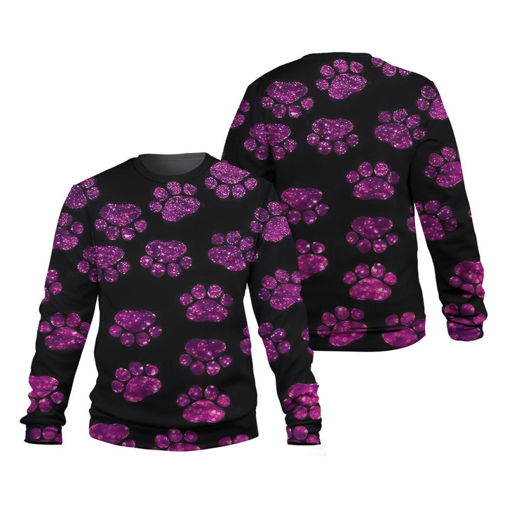 Sparkling Purle Dog Pawn Pattern Black 3D Sweatshirt