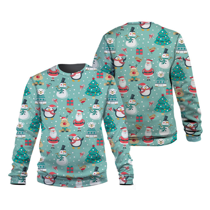 Santa Clause Deer Snowflower Christmas Pattern Dark Blue 3D Sweatshirt