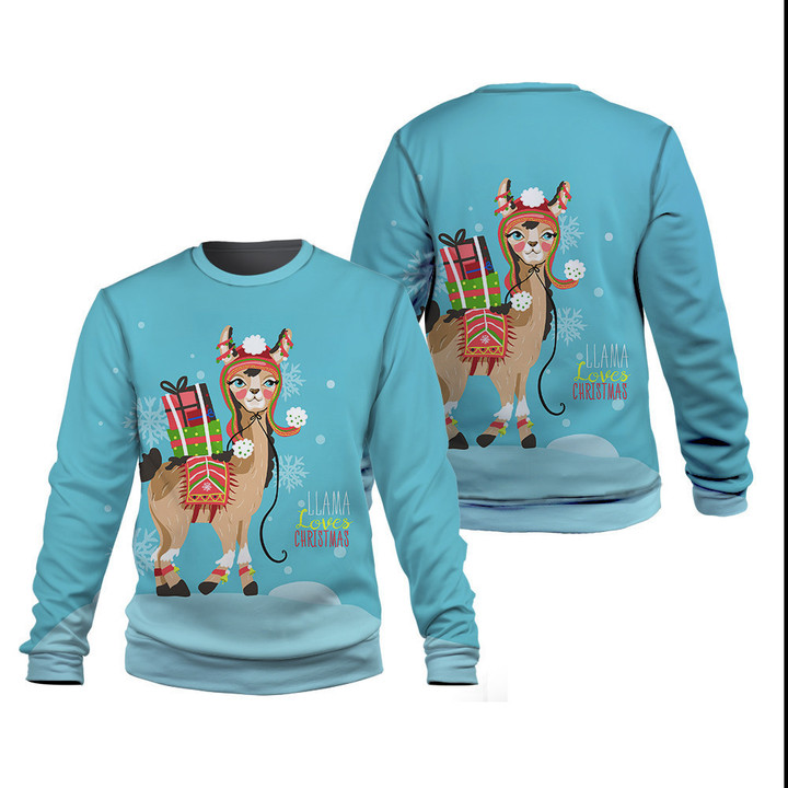 Llama Loves Christmas Pattern In Blue Color Sweatshirt