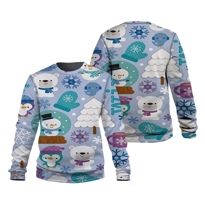 Penguin Snowman Bear Christmas Pattern Blue 3D Sweatshirt