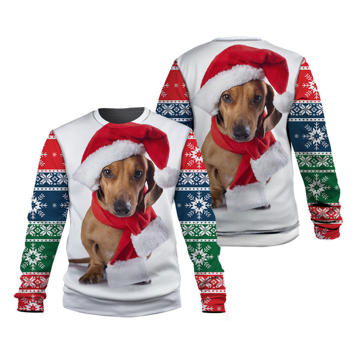 Dachshund Dog Christmas In White And Red Blue Green Sweatshirt