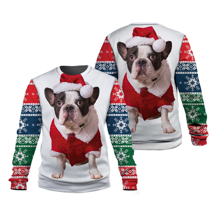 French Bulldog Christmas In White And Red Blue Green Sweatshirt