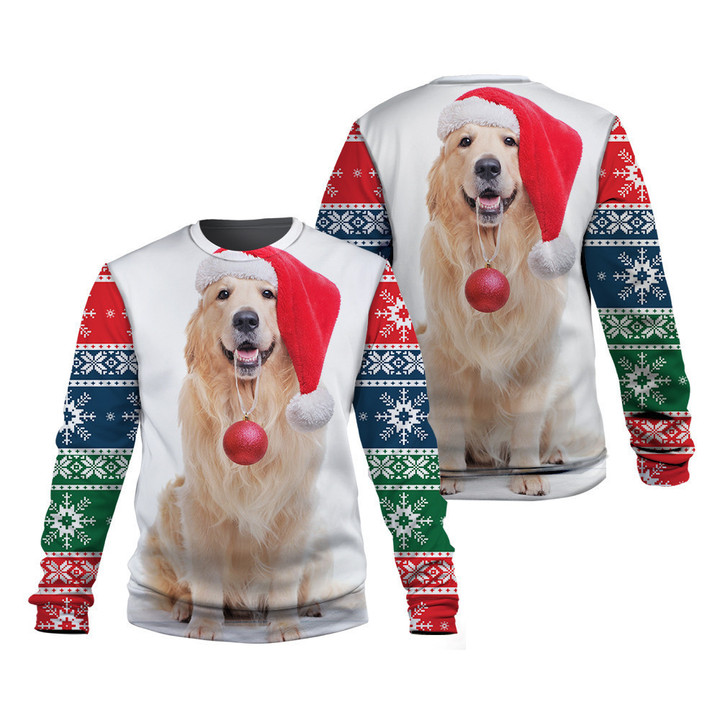 Golden Retriever Christmas In White And Red Blue Green Sweatshirt