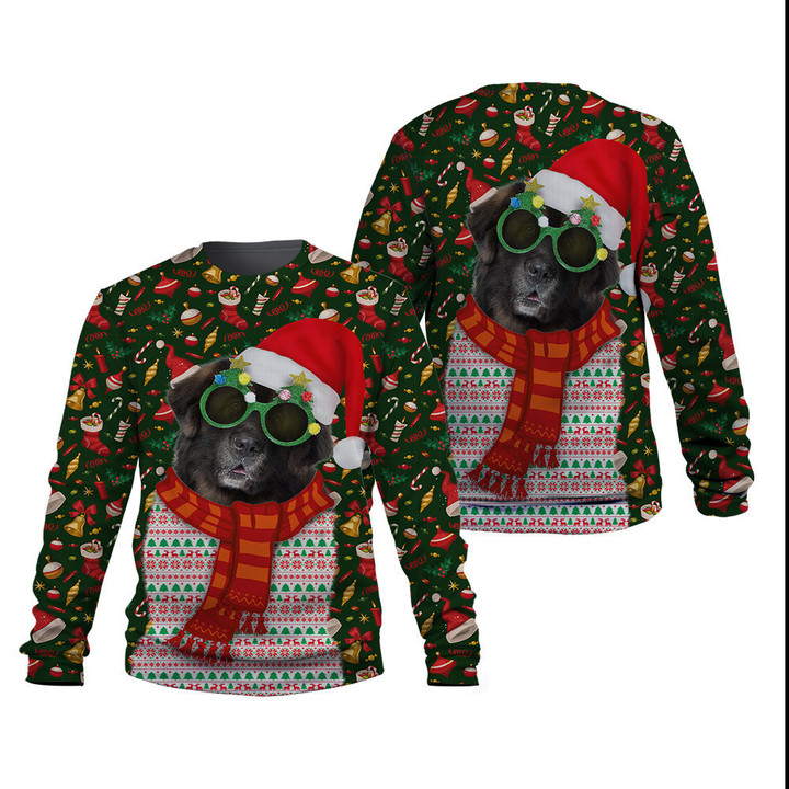 Leonberger Cute Christmas In Green And Red Sweatshirt