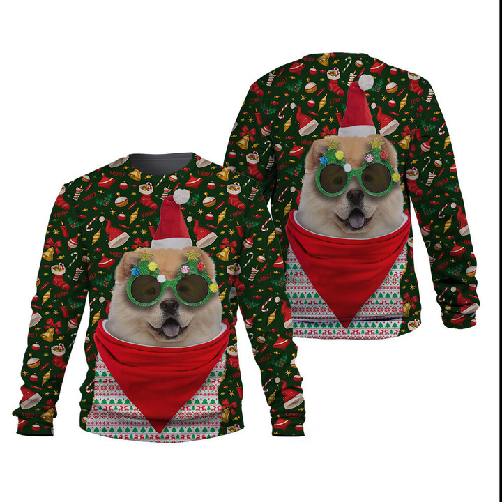 Chow Chow Cute Christmas In Green And Red Sweatshirt