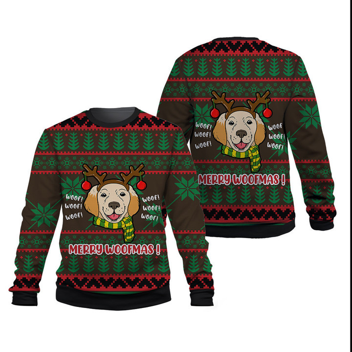 Labrador Merry Woofmas In Green And Red Brown Sweatshirt