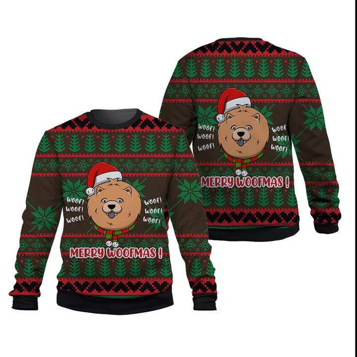 Chow Chow Merry Woofmas In Green And Red Brown Sweatshirt