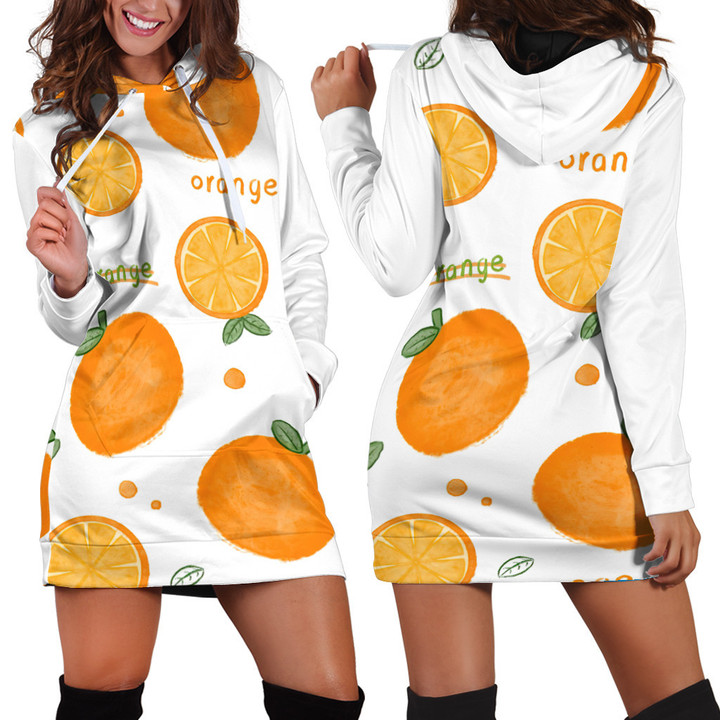 Orange Drawing And Text In White Hoodie Dress 3D