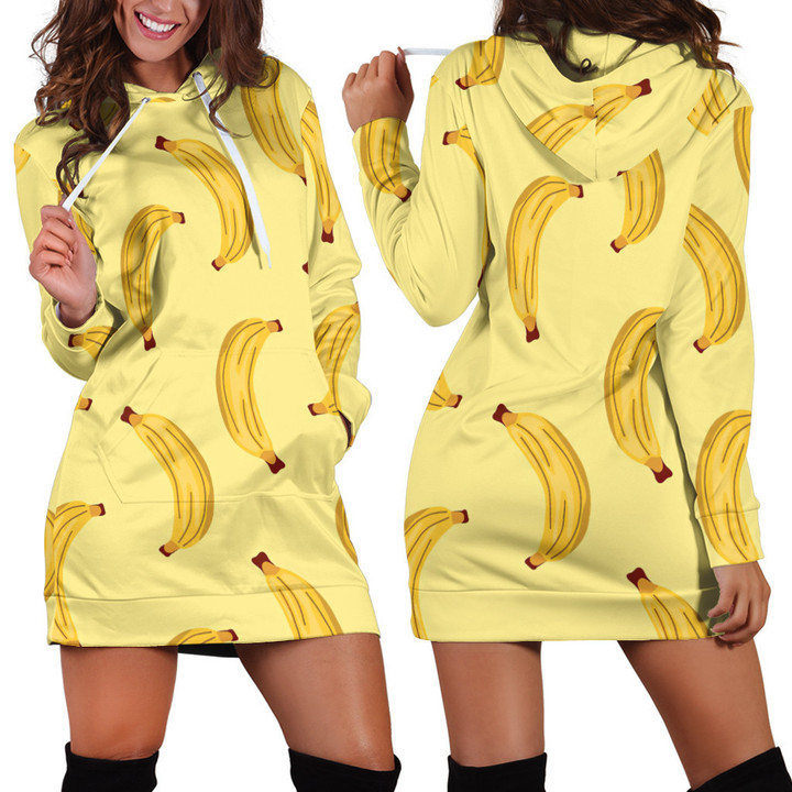 Banana Drawing Pattern In Yellow Hoodie Dress 3D