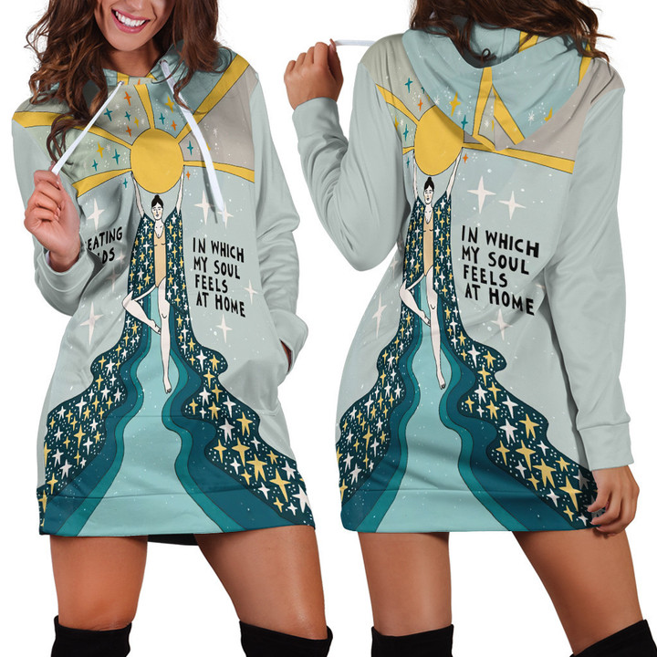 Girl Holding Sun And Star River Creating World Yoga Art In Mint Hoodie Dress 3D