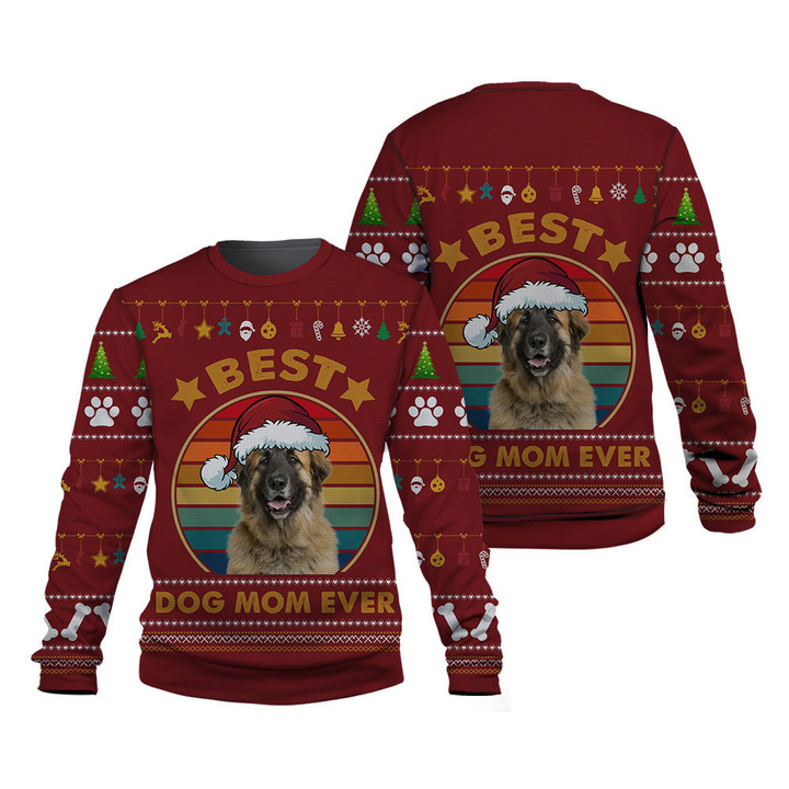 Leonberger Best Dog Mom Ever Christmas Pattern In Red Sweatshirt