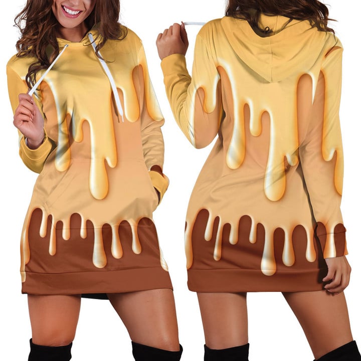 Yellow Orange And Brown Dripping Effect Illustration Hoodie Dress 3D