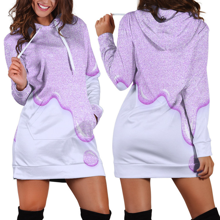 Glitter Purple Dripping Effect Illustration In Light Purple Hoodie Dress 3D