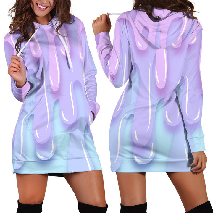 Pink Purple And Blue Colorful Dripping Illustration Hoodie Dress 3D