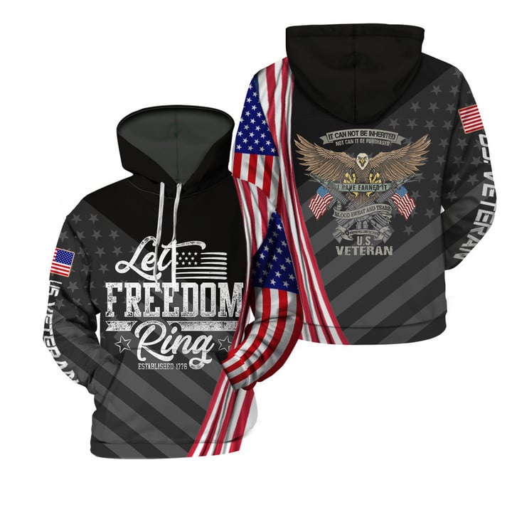 Let Freedom Ring Eagle Logo American Flag Black 3D Hoodie