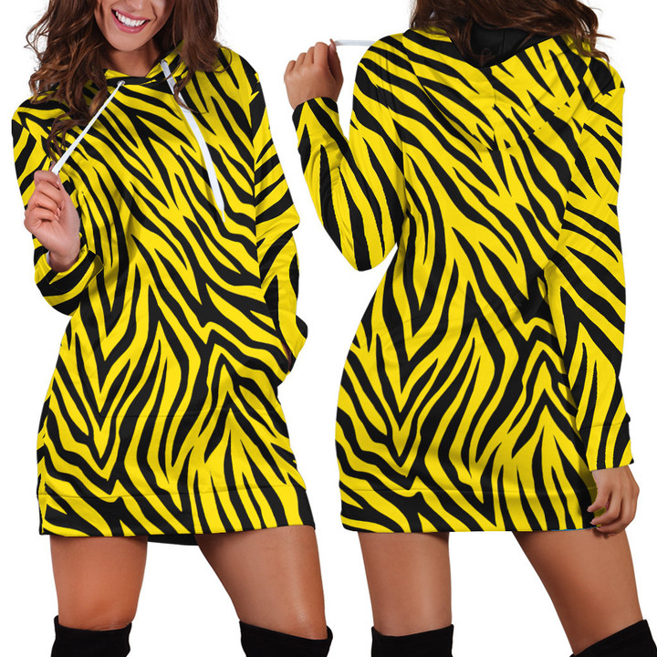 Yellow And Black Tiger Skin Animal Skin Pattern Hoodie Dress 3D