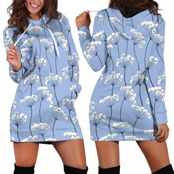 Airy White Flower Umbrellas Seamless Pattern In Blue Hoodie Dress 3D