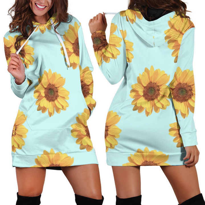 Giant Sunflower Seamless Pattern In Mint Hoodie Dress 3D