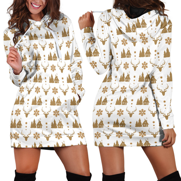 Christmas Pattern In White And Yellow Hoodie Dress 3D