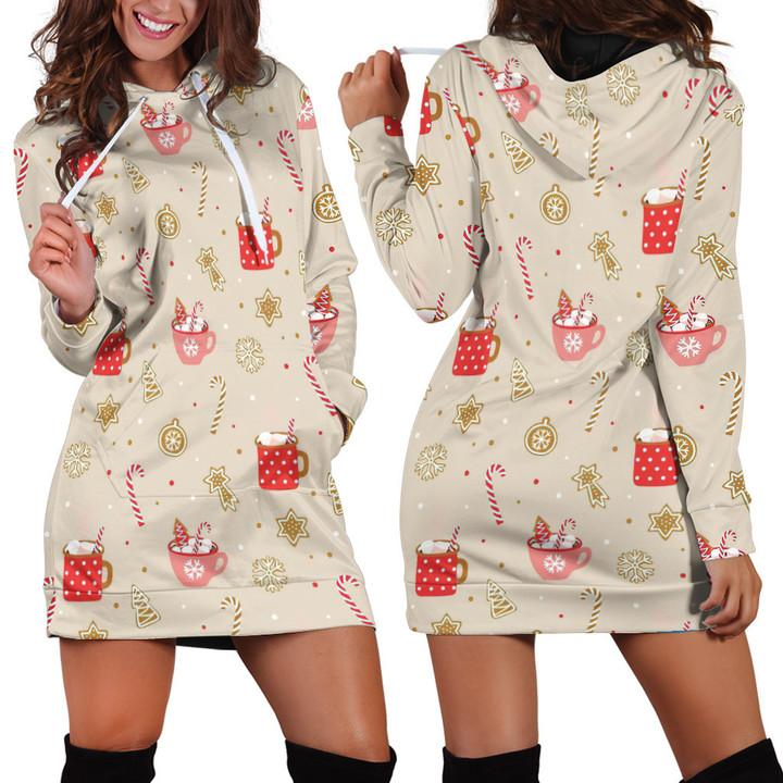 Christmas Pattern In Beige And Red Hoodie Dress 3D