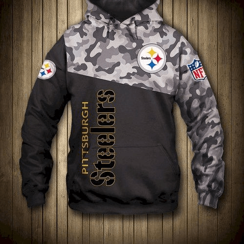 NFL Pittsburgh Steelers Camo 3D Hoodie Sweatshirt Zip
