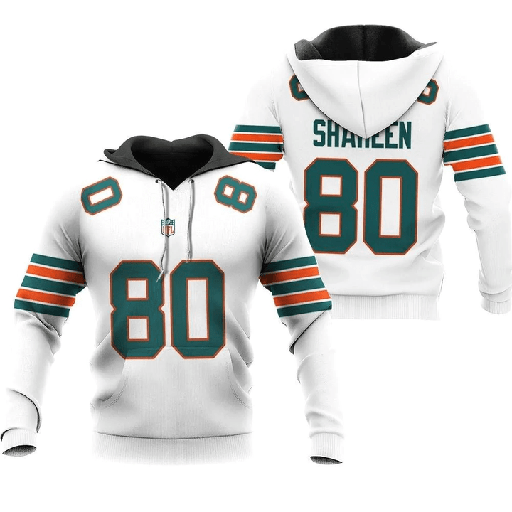 Miami Dolphins Adam Shaheen #80 NFL American Football White 2019 Alternate Game 3D Designed Allover Custom Gift For Dolphins Fans Hoodie