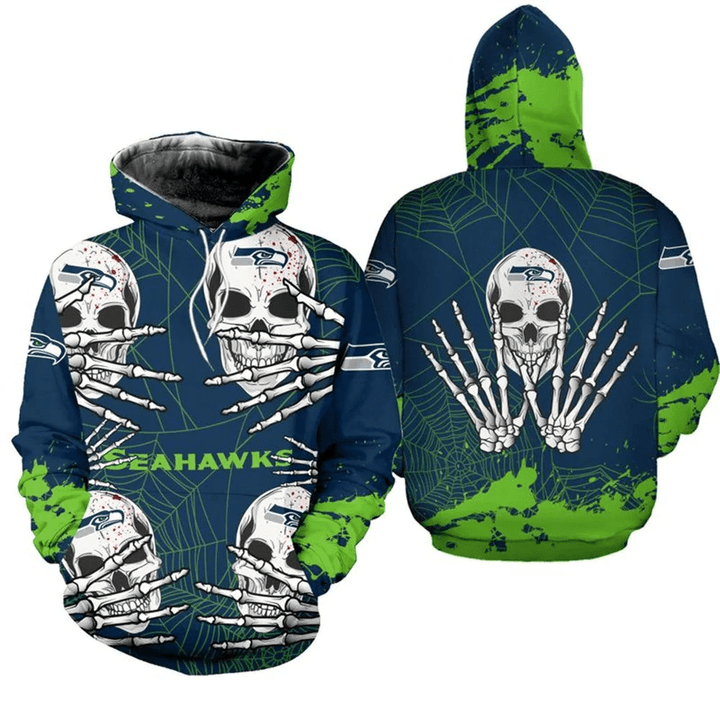 Seattle Seahawks Hoodie Skull For Halloween Graphic - NFL