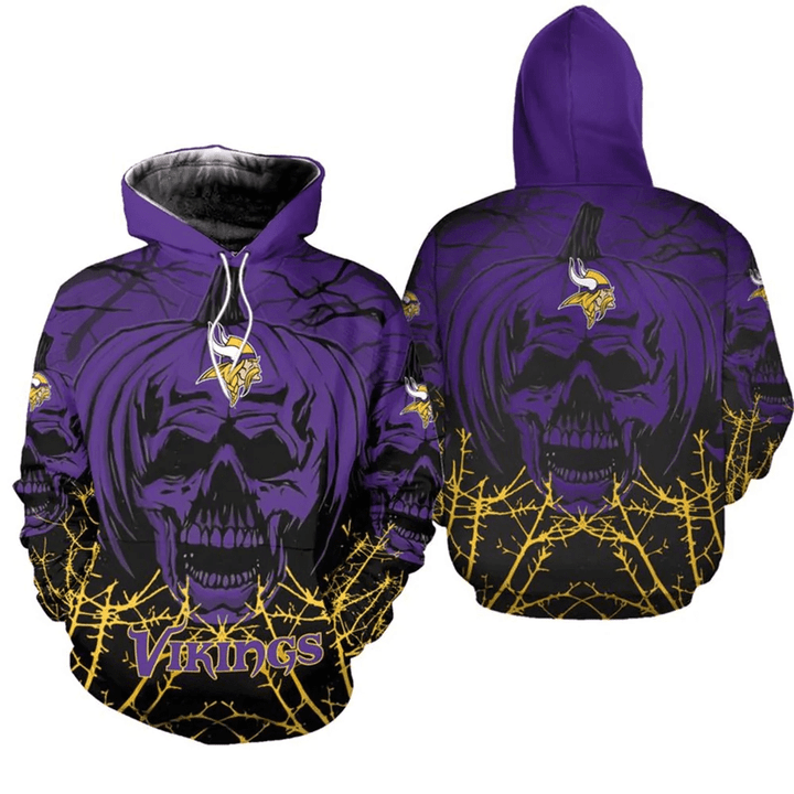 Minnesota Vikings Hoodie Halloween Pumpkin Skull Print Sweatshirt - NFL