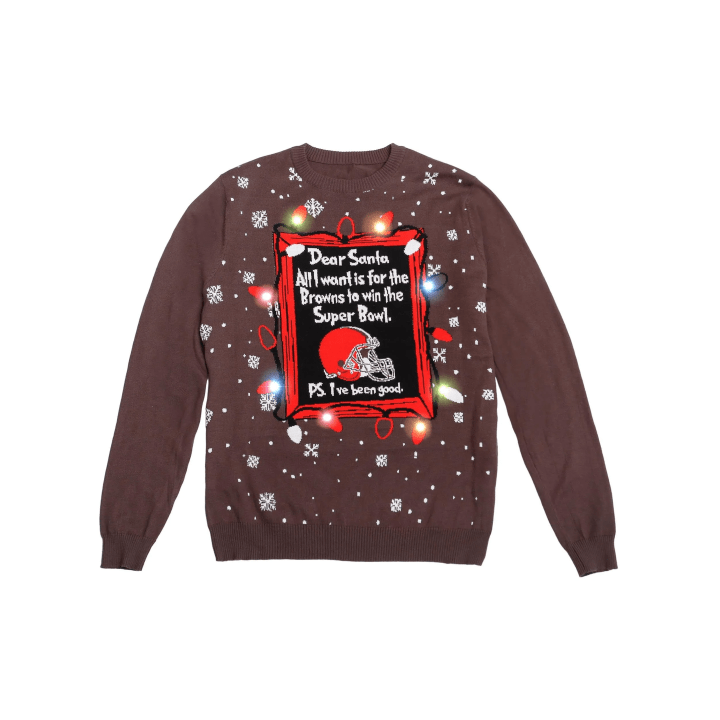 Cleveland Browns NFL Mens Dear Santa Light Up Sweater