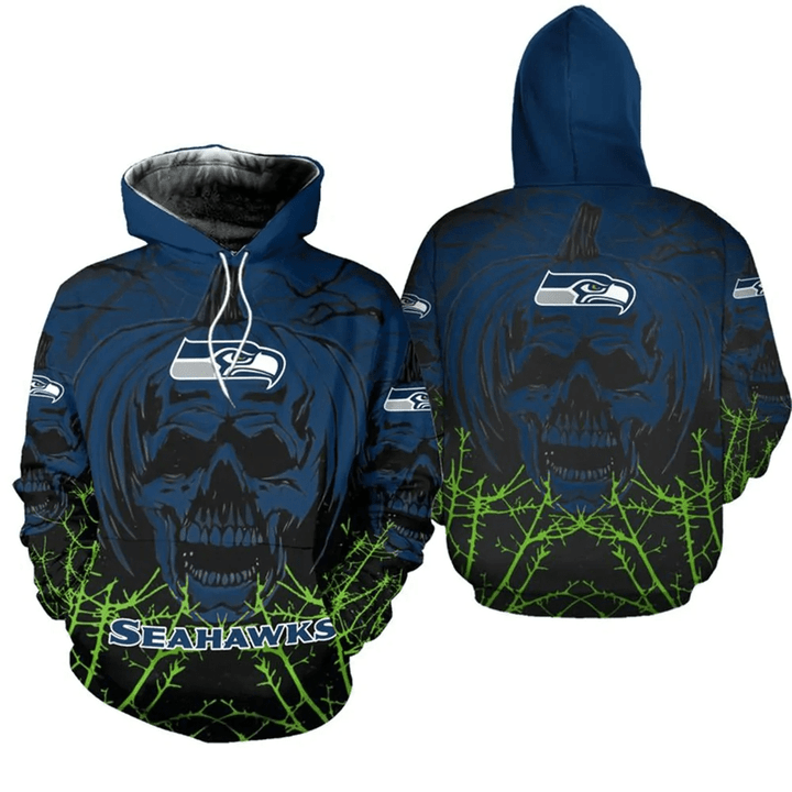 Seattle Seahawks Hoodie Halloween Pumpkin Skull Print Sweatshirt - NFL