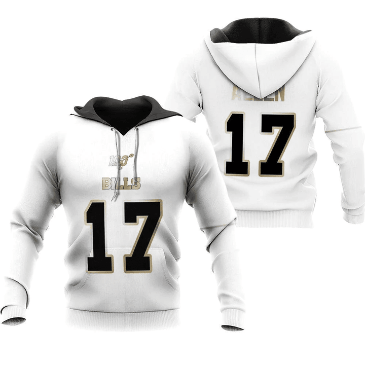 Buffalo Bills Josh Allen #17 NFL White 100th Season Golden Edition Jersey Style Gift For Bills Fans Hoodie