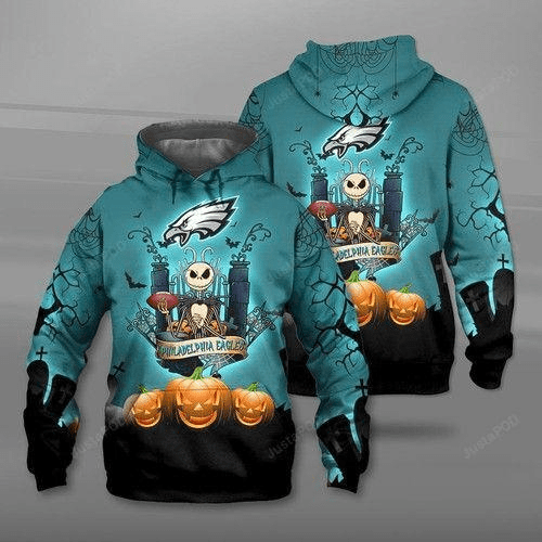 NFL Philadelphia Eagles Jack Skellington The Nightmare Before Christmas Men and Women 3D Full Printing Hoodie Zip Hoodie NFL Philadelphia Eagles 3D Full Printing Shirt