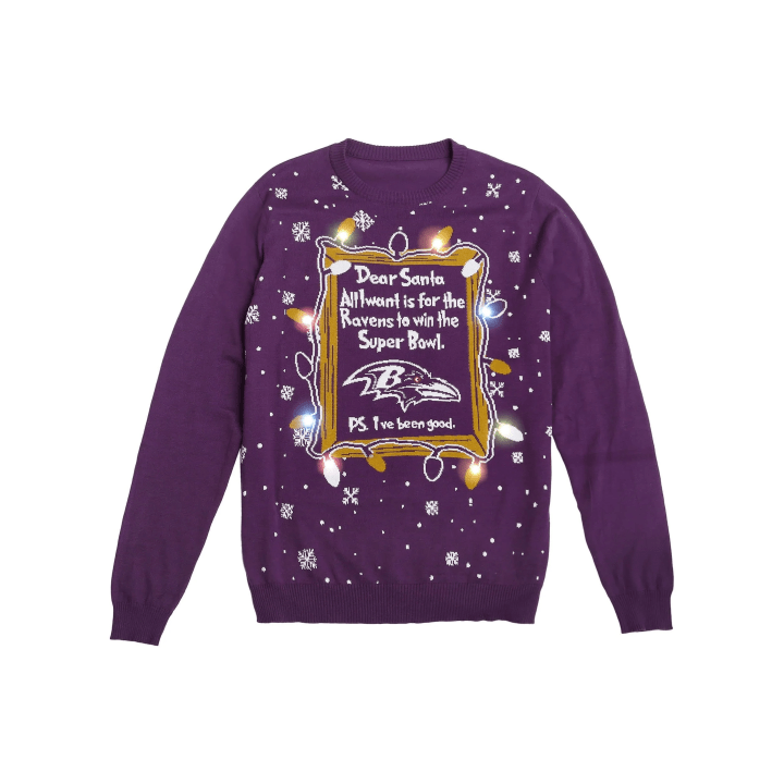 Baltimore Ravens NFL Mens Dear Santa Light Up Sweater