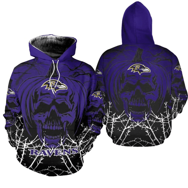 Baltimore Ravens Hoodie Halloween Pumpkin Skull Print Sweatshirt - NFL