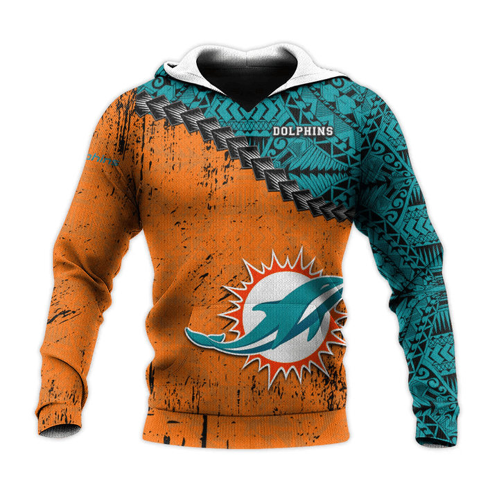 Miami Dolphins Hoodie Grunge Polynesian Tattoo - NFL