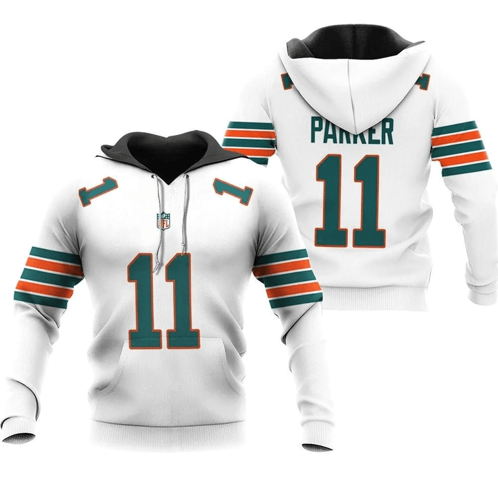 Miami Dolphins DeVante Parker #11 NFL American Football White 2019 Alternate Game 3D Designed Allover Custom Gift For Dolphins Fans Hoodie