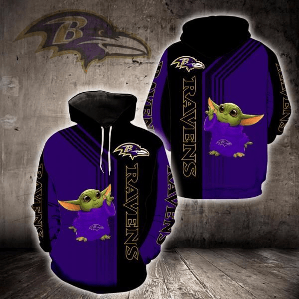 NFL Baltimore Ravens Baby Yoda Green 3d Hoodie New Full All Over Print K1255 DS0-03658-AUH