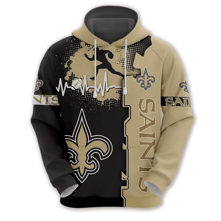 New Orleans Saints Hoodie Graphic Heart Ecg Line - NFL