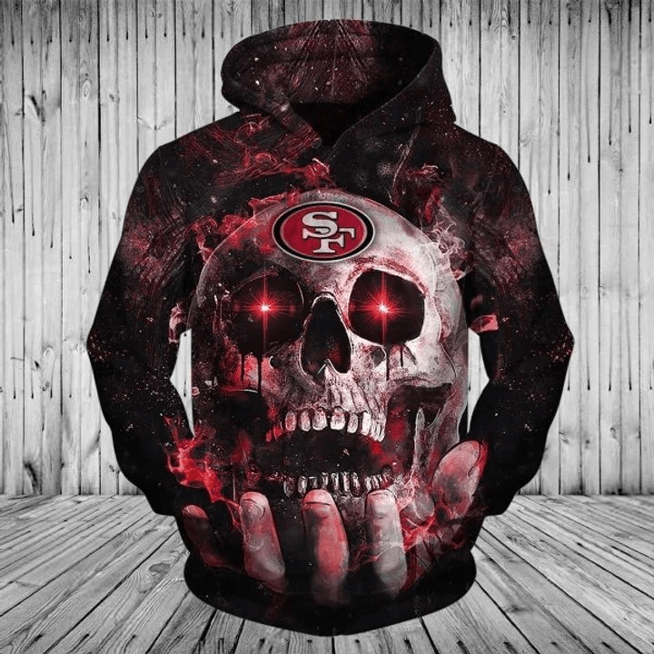 Official Nfl San Francisco 49ers Team Fullover Hoodies Custom 3d Neon Skull Hoodies Men and Women 3D Full Printing Shirt