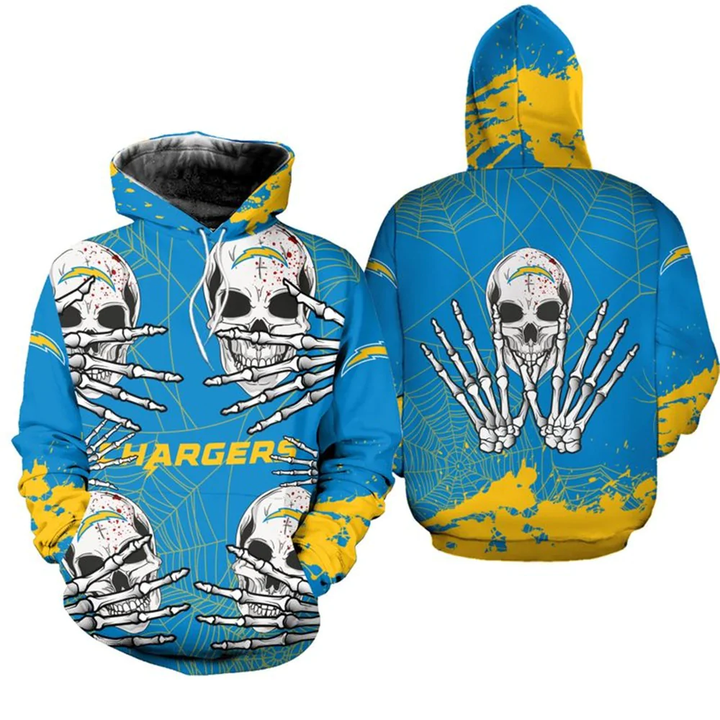 Los Angeles Chargers Hoodie Skull For Halloween Graphic - NFL