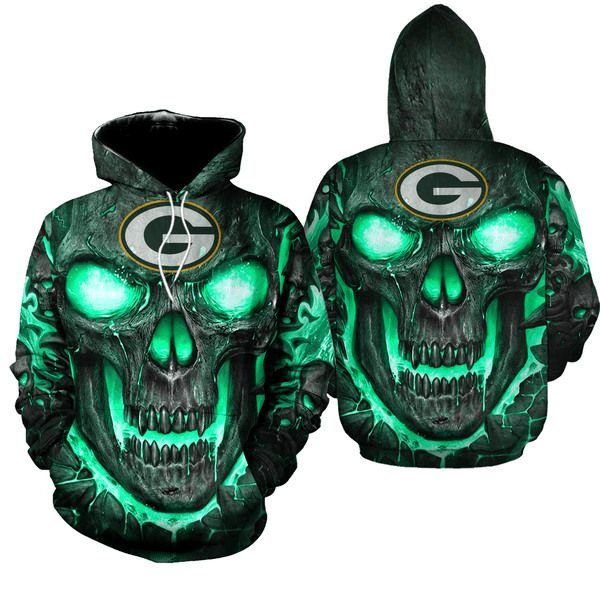 NFL Green Bay Packers Hello Darkness My Old Friend 3d Skull Zipper Hoodie Zipper Hoodie For Fans Apparel TNT-05145-AUH