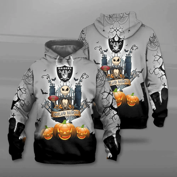 Oakland Raiders Halloween Costume Hoodies Jack Skellington 3D Graphic
