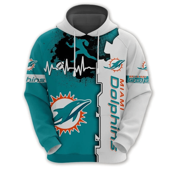 Miami Dolphins Hoodie Graphic Heart Ecg Line - NFL