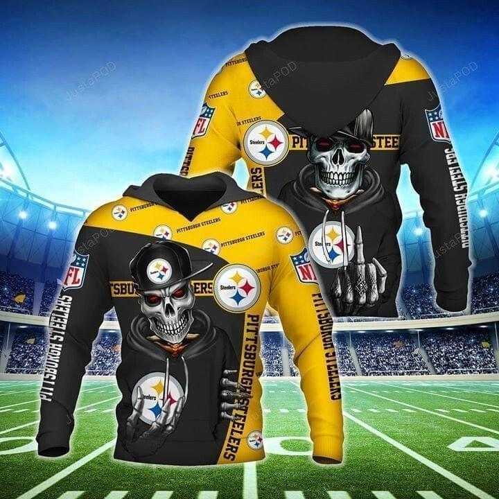 Pittsburgh Steelers Hip Hop Skull 3D Hoodie Zip Hoodie, NFL 3D All Over Print Hoodie Zip Hoodie