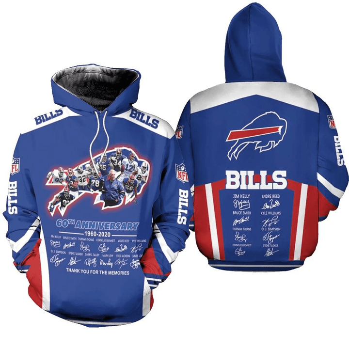 Buffalo Bills 60Th Anniversary 1960 - 2020 Best Players All Time Signature Signed 2020 Nfl Season 3D Hoodie Sweater Tshirt Model 780