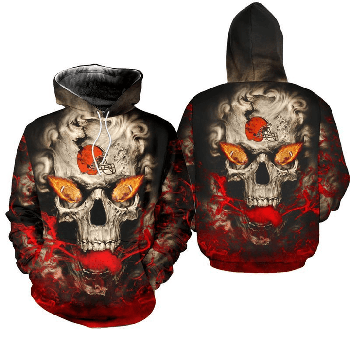 NFL Cleveland Browns Skull Fire Pullover And Zip Pered Hoodies Custom 3d Graphic All Over Printed For Men For Women TNT-00061-AUH