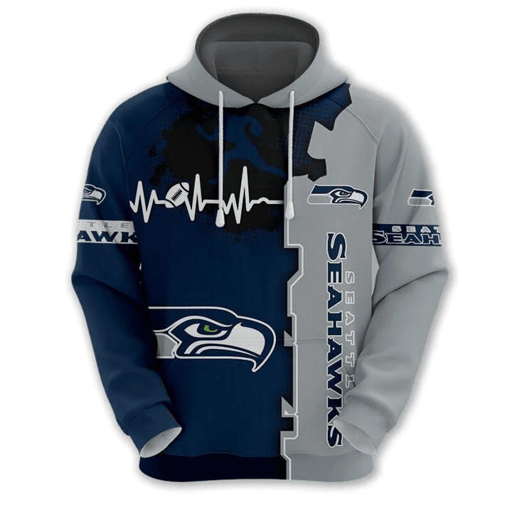 Seattle Seahawks Hoodie Graphic Heart Ecg Line - NFL
