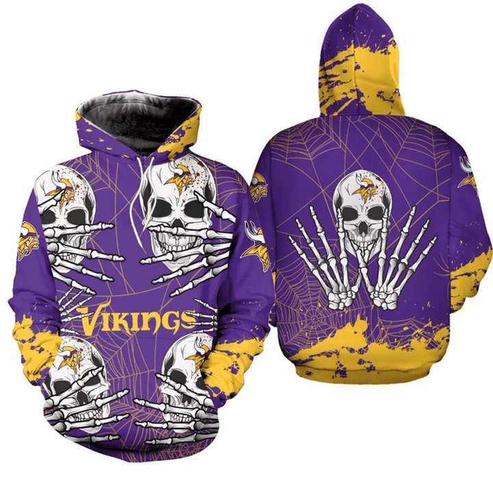 Minnesota Vikings Hoodie Skull For Halloween Graphic Print 3D Hoodie