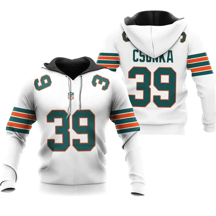 Miami Dolphins Larry Csonka #39 NFL American Football White 2019 Alternate Game 3D Designed Allover Custom Gift For Dolphins Fans Hoodie