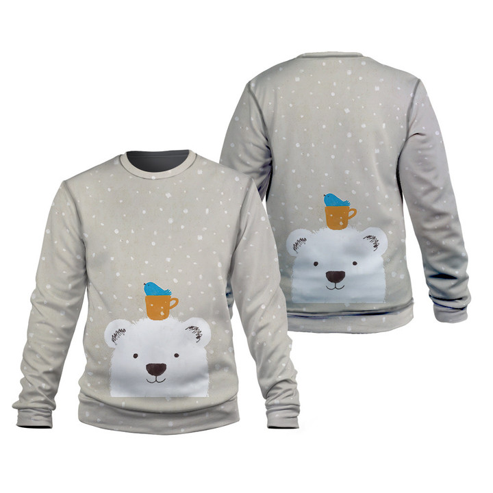 Bear And Blue Bird In Snow In Gray 3D Sweatshirt